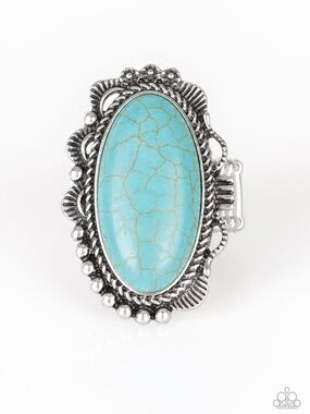 Open Range Blue Turquoise Paparazzi  Oval Filigree Ring - Silver